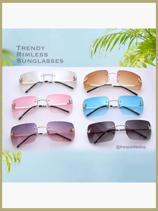 Metal and Plastic Rimless Rectangle Y2K Sunglasses with  display picture 1